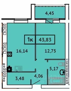 1-к кв. Ивановская область, Иваново Кооперативная ул., 14 (43.83 м)