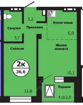 2-к кв. Красноярский край, Красноярск ул. Лесников, 51Б (36.6 м)