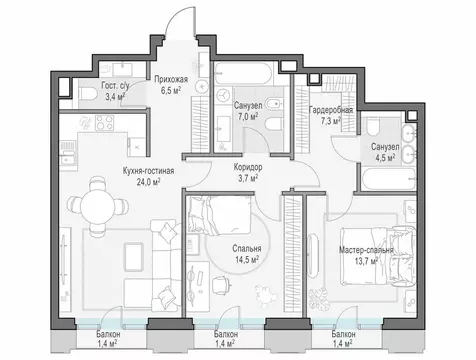 2-комнатная квартира: Москва, Средний Тишинский переулок (86.7 м)