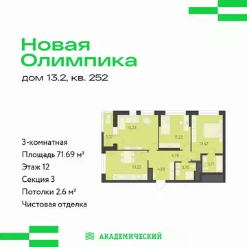 3-к кв. Свердловская область, Екатеринбург ул. Академика Парина, 25 ...