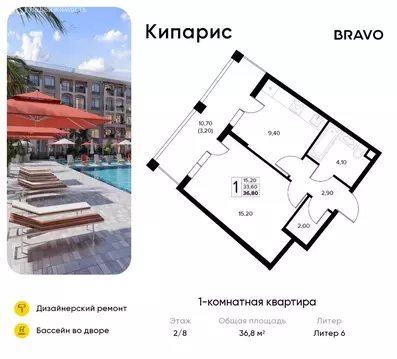 1-комнатная квартира: Сукко, жилой комплекс Кипарис (36.8 м)