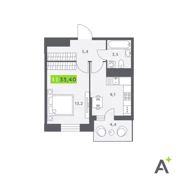 1-комнатная квартира: Кудрово, Солнечная улица, 4 (33.4 м)