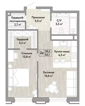 2-к кв. Хабаровский край, Хабаровск ул. Нагишкина, 3 (55.1 м)