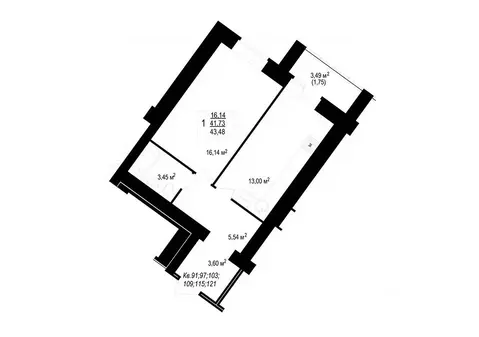 1-к кв. Костромская область, Кострома Профсоюзная ул., 19А (43.48 м)