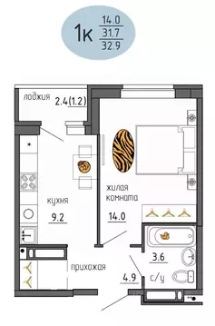 1-к кв. Пермский край, Пермь Ижевская ул., 38 (32.9 м)