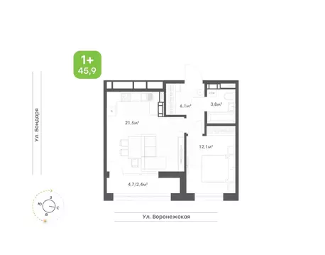 1-к кв. Хабаровский край, Хабаровск Воронежский Бульвар жилой комплекс ...