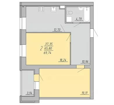 2-к кв. Тверская область, Тверь Озерная ул. (69.74 м)