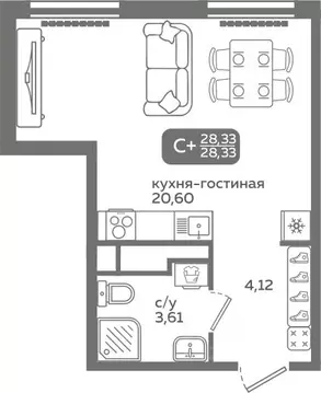 Студия Тюменская область, Тюмень ул. Заполярная, 9/2 (28.33 м)