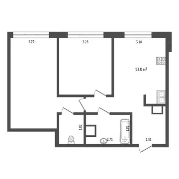2-комнатная квартира: Рощино, улица Александра Федоровича, 10 (56 м)