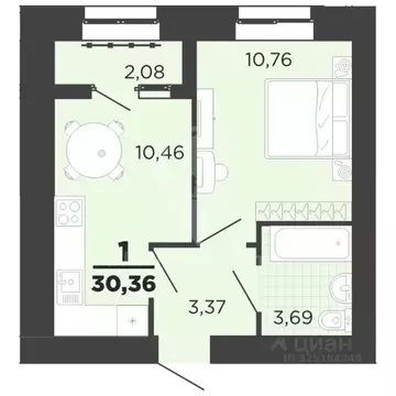 1-к кв. Рязанская область, Рязань ул. Княжье Поле, 16к1 (30.4 м)