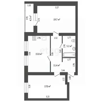 2-к кв. Алтайский край, Барнаул пер. Малый Прудской, 44/252Б (68.0 м)