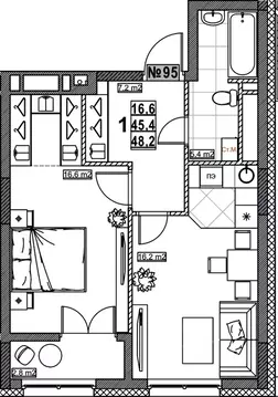 1-к кв. Нижегородская область, Нижний Новгород ул. Бетанкура, 7 (48.2 ...