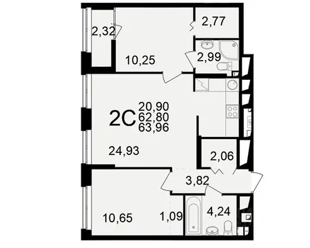 2-к кв. Рязанская область, Рязань ул. Чкалова (62.8 м)