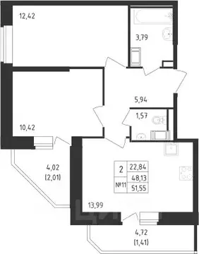 2-к кв. Санкт-Петербург ул. Гудиловская, 9 (56.87 м)