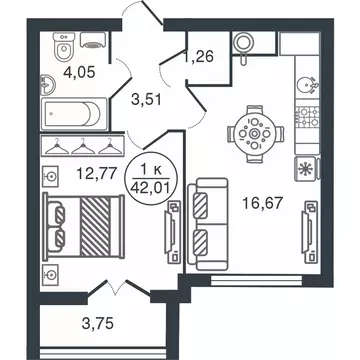 1-к кв. Тверская область, Тверь Бурашевское ш., 60 (42.01 м)