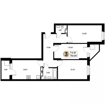 3-к кв. Самарская область, Самара Московское шоссе, 18-й км, 53 (77.0 ...