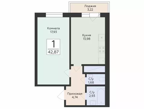 1-комнатная квартира: Самара, улица Советской Армии, 242 (42.87 м)