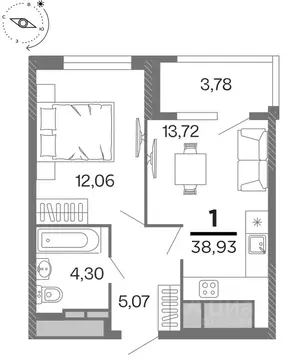1-к кв. Рязанская область, Рязань Бирюзова Парк жилой комплекс (38.93 ...