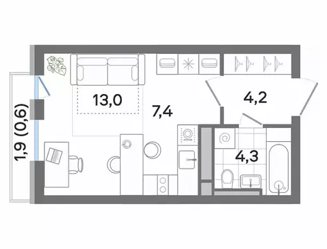 Квартира-студия: Ильинский, Театральная улица, 2 (30.1 м)