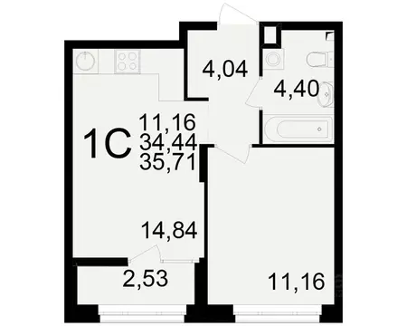 1-к кв. Рязанская область, Рязань Аура жилой комплекс (34.44 м)