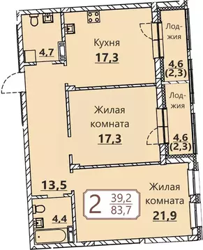 2-к кв. Чувашия, Чебоксары ул. Герцена, поз3 (83.7 м)