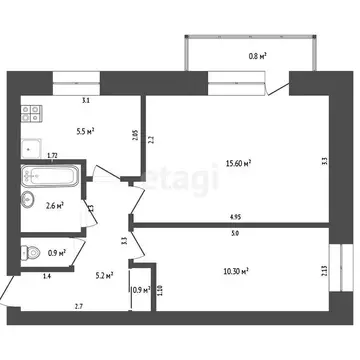 2-комнатная квартира: Ишим, Курганская улица, 89 (40.4 м)