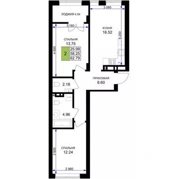 2-к кв. Калининградская область, Гурьевск Включи жилой комплекс (62.79 ...