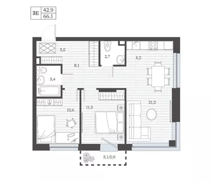 3-к кв. Дагестан, Дербент ул. Сальмана (64.67 м)