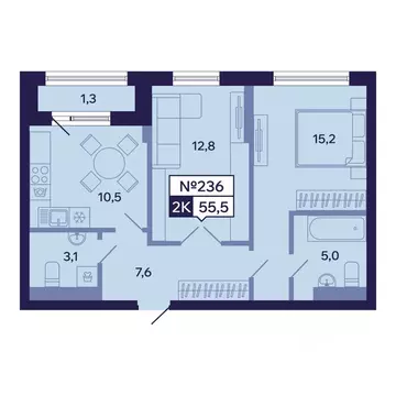 2-к кв. Саха (Якутия), Якутск ул. Новопортовская, 1А/1 (55.5 м)