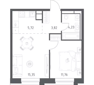 1-комнатная квартира: Москва, ЖК Верейская 41, 1.1 (40.88 м)
