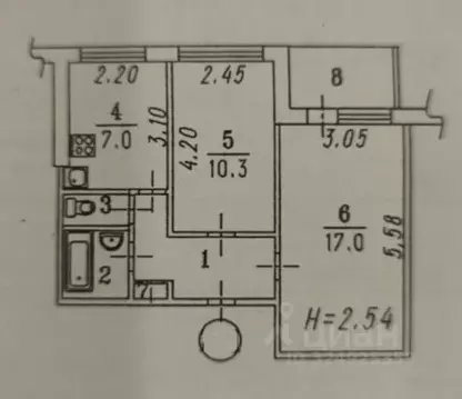 2-к кв. Омская область, Омск Заозерная ул., 16 (43.3 м)