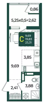 Студия Краснодарский край, Краснодар Образцово мкр,  (23.31 м)