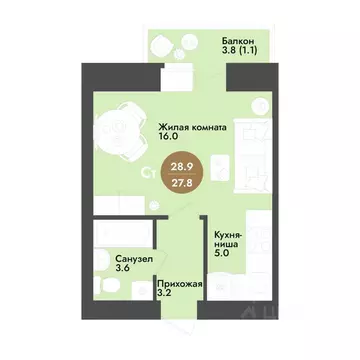 Студия Вологодская область, Вологда ул. Преображенского (28.9 м)