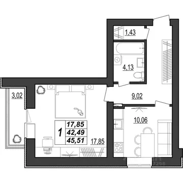 1-к кв. Мордовия, Саранск ул. 1-я Набережная, 56 (45.51 м)