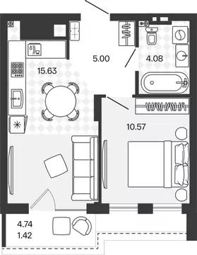 1-к кв. Калининградская область, Гурьевский муниципальный округ, пос. ...
