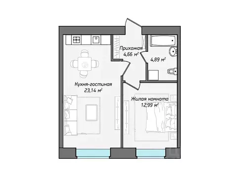 2-к кв. Чувашия, Чебоксары ул. Фридриха Энгельса, поз7 (45.68 м)
