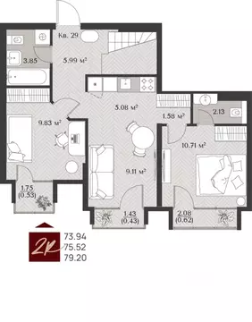 2-к кв. Калининградская область, Зеленоградск  (75.52 м)