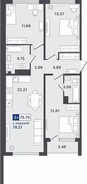 3-к кв. Тюменская область, Тюмень ул. Алексея Сергиенко, 1 (75.75 м)