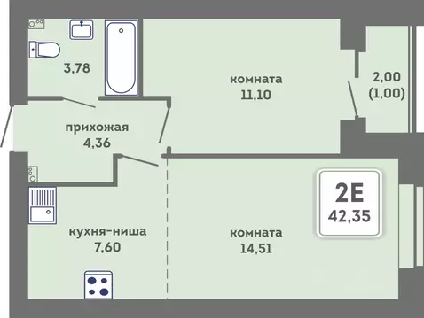 2-к кв. Пермский край, Пермь Кировоградская ул., 28 (43.35 м)