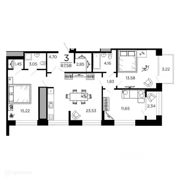 3-к кв. Рязанская область, Рязань ул. 1-я Железнодорожная (87.58 м)