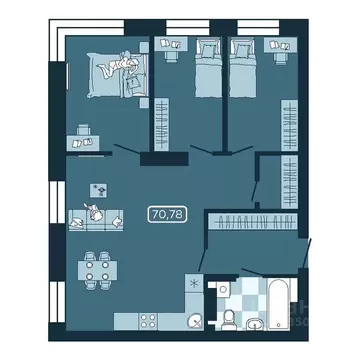 4-к кв. Приморский край, Владивосток ул. Борисенко, 100Кс1 (70.78 м)