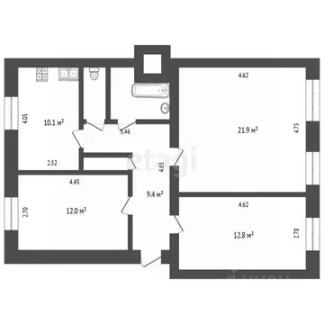 3-к кв. Калужская область, Калуга ул. Луначарского, 53 (72.7 м)