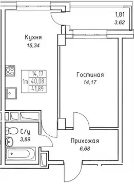 1-к кв. Саха (Якутия), Якутск 11-й кв-л,  (41.89 м)