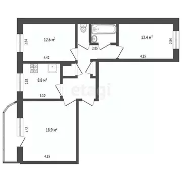 3-к кв. Пермский край, д. Кондратово ул. Садовое Кольцо, 2 (67.0 м)
