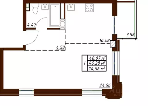 1-к кв. Калужская область, Обнинск Белкинская ул., 36 (48.07 м)