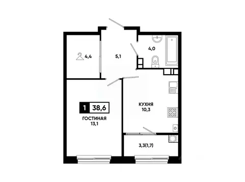 1-к кв. Ставропольский край, Ставрополь ул. Доваторцев, 179Гк1 (38.6 ...