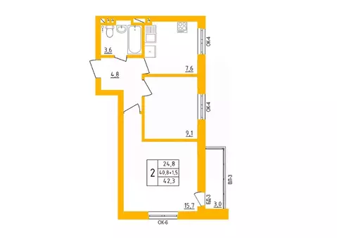 2-к кв. Башкортостан, Уфа ул. имени Фронтовых Бригад, 15/1 (42.3 м)