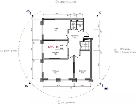 3-комнатная квартира: Обнинск, улица Усачёва, 4 (88.8 м)