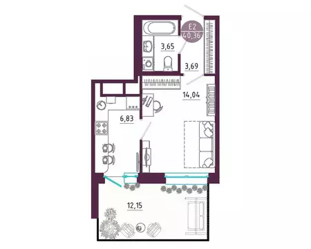 1-к кв. Тульская область, Тула ул. Купцов Гречихиных (40.36 м)