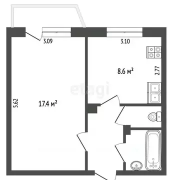 1-к кв. Чувашия, Чебоксары ул. Байдула, 5 (33.1 м)